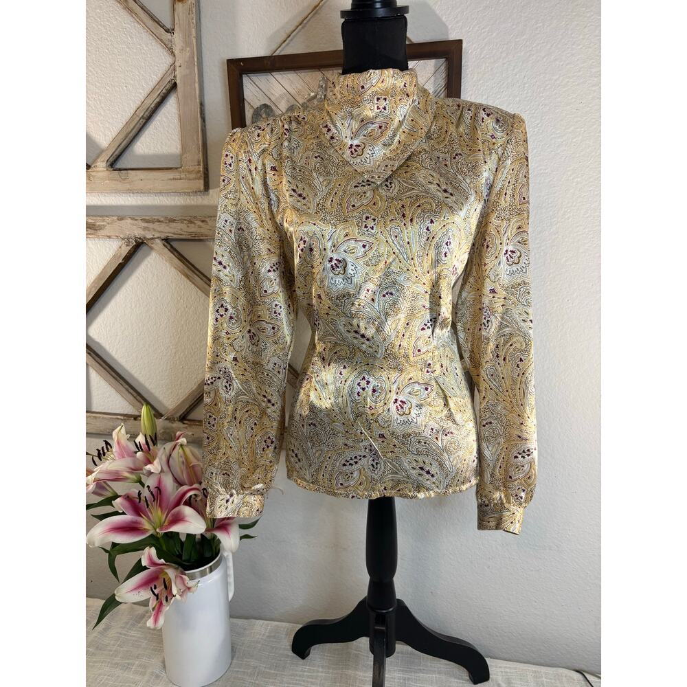 SOFT APPEAL Sz 10 EVC Back Button-up Darted Scarf Neck Paisley Blouse